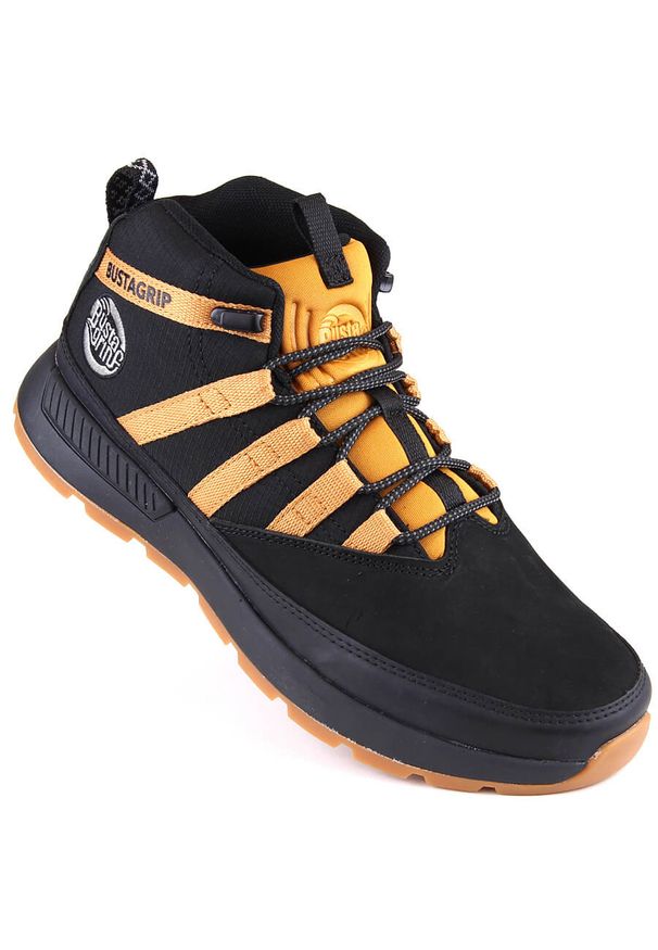 Skórzane buty męskie za kostkę czarno-żółte Loper Bustagrip. Wysokość cholewki: za kostkę. Kolor: żółty, czarny, wielokolorowy. Materiał: skóra. Szerokość cholewki: normalna