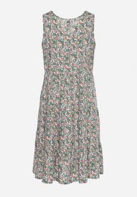 Born2be - Zielono-Różowa Sukienka Bawełniana Bez Rękawów na Lato Biazena. Okazja: na co dzień. Kolor: zielony. Materiał: bawełna. Długość rękawa: bez rękawów. Sezon: lato. Styl: casual, wizytowy #3