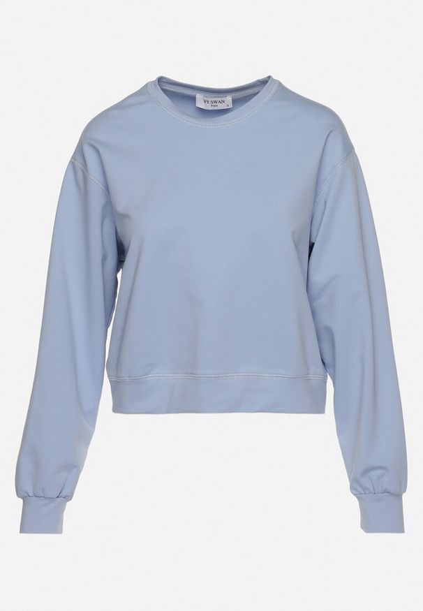 Born2be - Jasnoniebieska Bawełniana Bluza Oversize o Krótszym Kroju Vesperana. Kolor: niebieski. Materiał: bawełna. Długość: krótkie