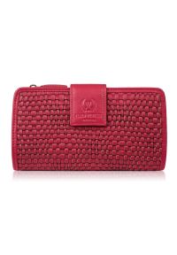 PAOLO PERUZZI - Portfel damski skórzany w kolorze malinowym duży pleciony Paolo Peruzzi AY-08-RD. Kolor: czerwony. Materiał: skóra #1