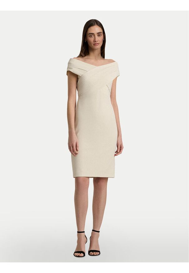 Lauren Ralph Lauren Sukienka koktajlowa 253936390002 Écru Slim Fit. Materiał: syntetyk. Styl: wizytowy