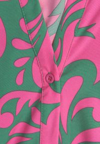 Born2be - Zielono-Różowa Koszulowa Sukienka Maxi z Materiałowym Paskiem w Abstrakcyjne Wzory Terins. Kolor: zielony. Materiał: materiał. Typ sukienki: koszulowe. Długość: maxi #8