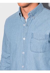 Ombre Clothing - Koszula męska z długim rękawem K566 - niebieska - XXL. Okazja: na co dzień. Kolor: niebieski. Materiał: bawełna, jeans. Długość rękawa: długi rękaw. Długość: długie. Styl: casual
