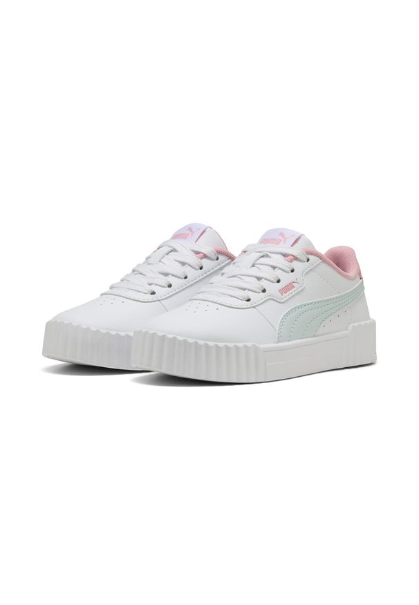 Puma - Dziecięce sneakersy Carina 3.0 PUMA White Sea Glass Blue. Okazja: na uczelnię. Kolor: niebieski, wielokolorowy, biały. Materiał: syntetyk, tkanina. Sport: joga i pilates