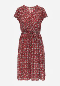 Renee - Czerwona Letnia Sukienka Kopertowa Wiązana w Pasie z Wiskozy Meridase. Kolor: czerwony. Materiał: wiskoza. Sezon: lato. Typ sukienki: kopertowe #8