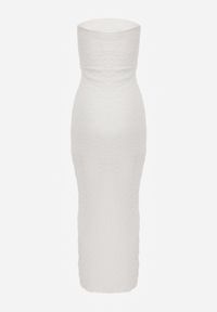 Renee - Biała Koktajlowa Sukienka Bandeau z Bawełnianej Koronki z Rozcięciem na Nogę Manore. Typ kołnierza: dekolt w łódkę. Kolor: biały. Materiał: bawełna, koronka. Długość rękawa: bez ramiączek. Wzór: koronka. Sezon: lato. Typ sukienki: dopasowane. Styl: wizytowy #7