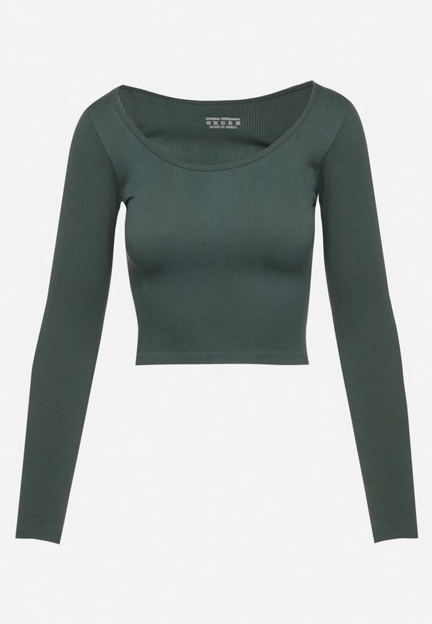 Born2be - Zielona Prążkowana Bluzka o Skróconym Dopasowanym Fasonie Caladiva. Kolor: zielony. Materiał: prążkowany. Długość rękawa: długi rękaw. Długość: krótkie