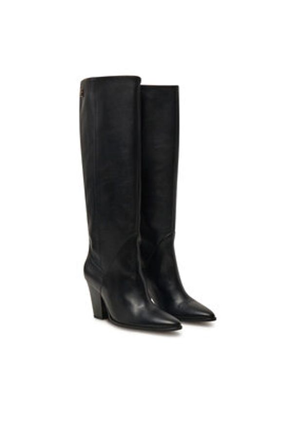 TOMMY HILFIGER - Tommy Hilfiger Kozaki High Cowboy Heel Boot Leather FW0FW08296 Czarny. Kolor: czarny. Materiał: skóra