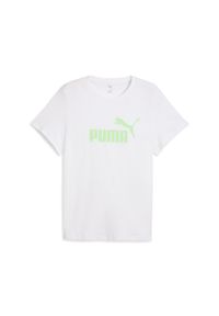 Puma - Damska koszulka z logo ESS No. 1 PUMA White Spring Fern Green. Kolor: zielony, biały, wielokolorowy. Sport: fitness