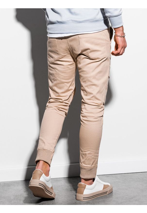 Ombre Clothing - Spodnie męskie joggery P999 - beżowe - XXL. Kolor: beżowy. Materiał: elastan, bawełna. Wzór: aplikacja