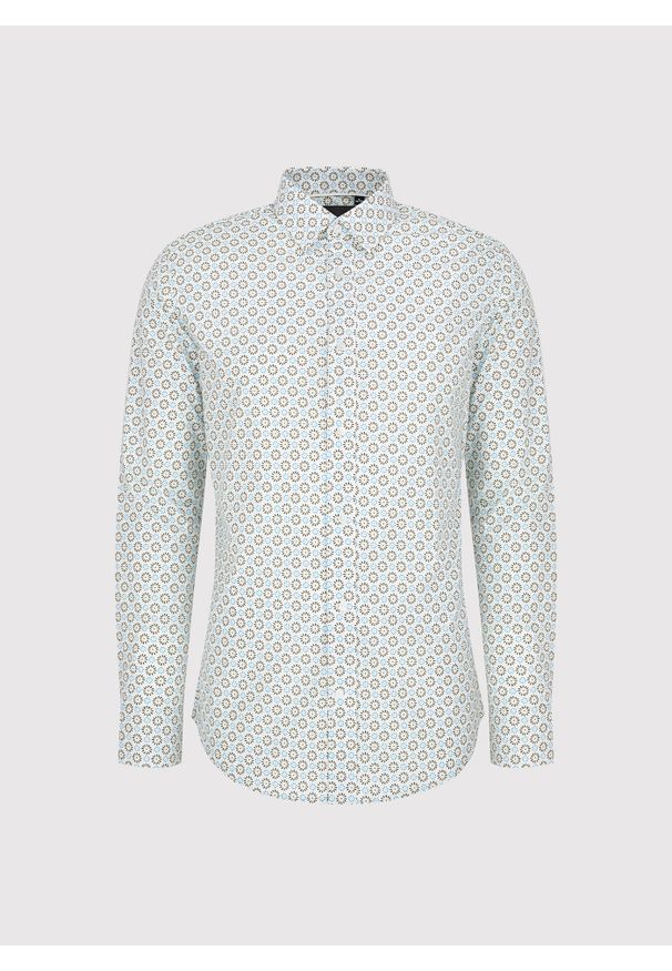 Pako Lorente - PAKO LORENTE - Biała koszula mikrowzór. Kolor: biały. Materiał: elastan, bawełna. Długość rękawa: długi rękaw. Długość: długie. Sezon: jesień