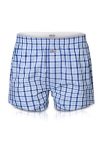 Męskie Bokserki Bawełniane - Pako Jeans - Biało-Niebieska Kratka. Kolor: wielokolorowy. Materiał: bawełna. Wzór: kratka #1
