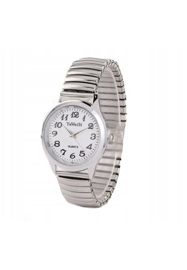 ITIMPORT - ZEGAREK DAMSKI MĘSKI WYGODNY NA GUMCE BRANSOLETA Srebrny ROZCIĄGLIWY Senior. Kolor: srebrny