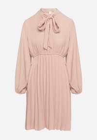 Born2be - Różowa Plisowana Sukienka z Ozdobnym Wiązaniem i Gumką w Talii Melondria. Okazja: na spotkanie biznesowe, na imprezę. Kolor: różowy. Długość rękawa: długi rękaw. Sezon: lato. Styl: biznesowy #2