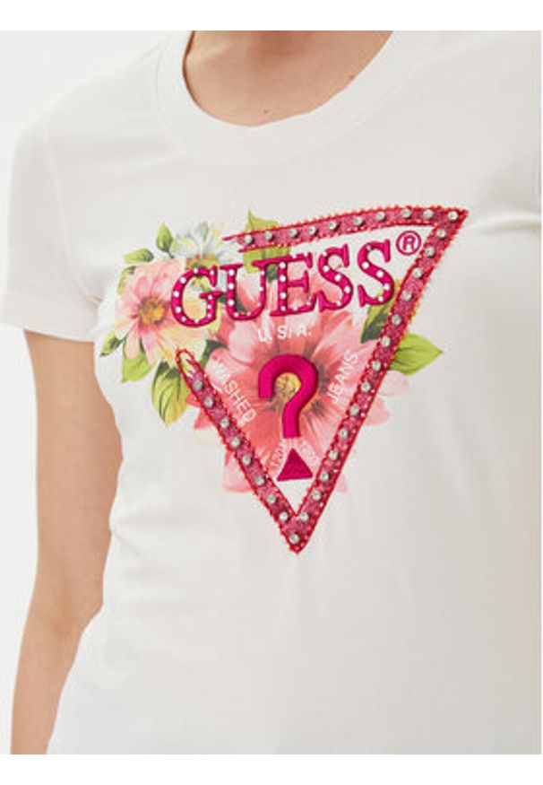 Guess T-Shirt W5GI10 J1314 Biały Slim Fit. Kolor: biały. Materiał: bawełna