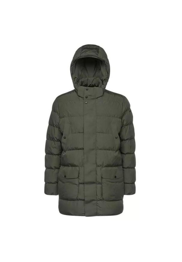 Geox - Kurtka GEOX M PIEVE PARKA Zielony. Typ kołnierza: kaptur. Kolor: żółty, wielokolorowy, zielony. Materiał: puch. Długość: długie. Sezon: zima