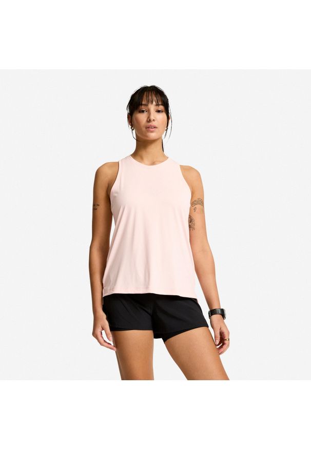 DOMYOS - Koszulka fitness damska Domyos bez rękawów. Kolor: różowy. Materiał: poliester, elastan, materiał. Długość rękawa: bez rękawów. Sport: fitness