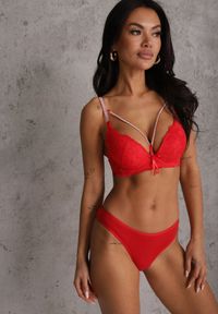 Renee - Czerwony Koronkowy Biustonosz Ozdobiony Kokardą Falzedia. Kolor: czerwony. Materiał: koronka. Rodzaj stanika: odpinane ramiączka. Wzór: aplikacja #7