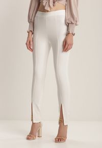 Renee - Białe Spodnie Cygaretki Bathusi. Kolor: biały. Długość: długie. Wzór: aplikacja, gładki #5