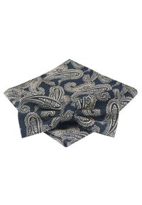 Mucha Męska z Poszetką - Alties - Granat, Jasnozłote Paisley. Kolor: niebieski. Wzór: paisley. Styl: sportowy, elegancki
