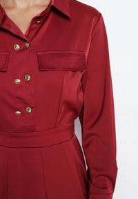 Born2be - Bordowa Rozkloszowana Sukienka o Koszulowym Kroju z Imitacją Kieszeni i Gumką w Talii Rizza. Okazja: na co dzień. Kolor: czerwony. Typ sukienki: koszulowe. Styl: wizytowy, klasyczny, casual, elegancki #4