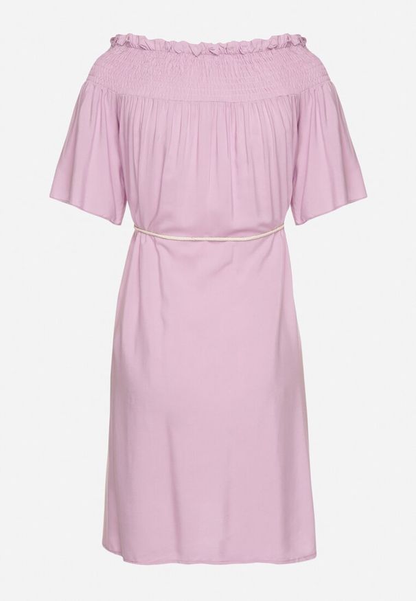 Born2be - Fioletowa Sukienka z Wiskozą Bawełną Hiszpańskim Dekoltem i Sznurkiem Lilarenne. Okazja: na co dzień. Kolor: fioletowy. Materiał: wiskoza, bawełna. Sezon: lato. Styl: casual, elegancki