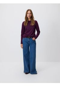 Reserved - Longsleeve z merceryzowanej bawełny - ciemnofioletowy. Kolor: fioletowy. Materiał: bawełna. Długość rękawa: długi rękaw