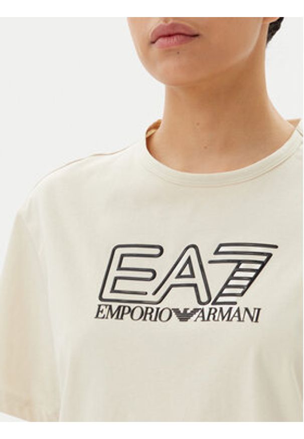 EA7 Emporio Armani T-Shirt 7W000098 AF12503 U1079 Beżowy Loose Fit. Kolor: beżowy. Materiał: bawełna