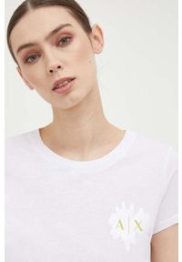 Armani Exchange t-shirt bawełniany kolor biały. Okazja: na co dzień. Kolor: biały. Materiał: bawełna. Wzór: aplikacja. Styl: casual, klasyczny #1