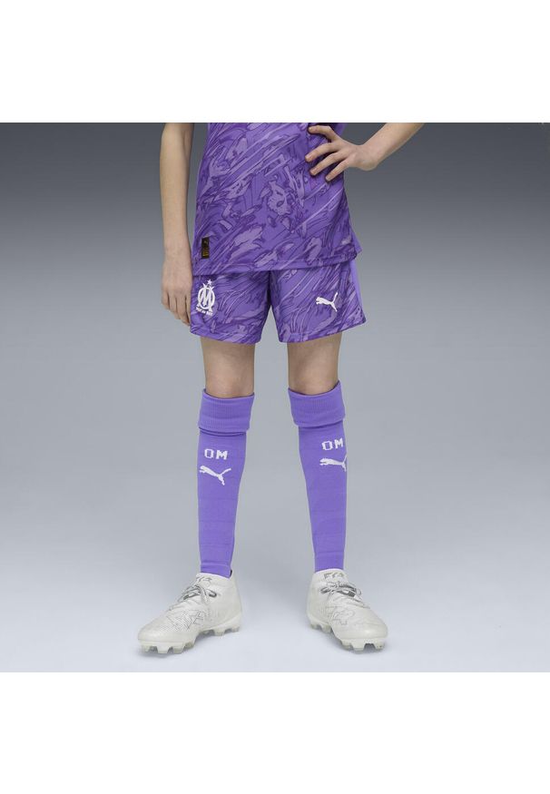 Puma - Młodzieżowe szorty bramkarskie Olympique Marsylia 25/26 PUMA. Kolor: fioletowy, biały, wielokolorowy. Materiał: tkanina. Sport: piłka nożna