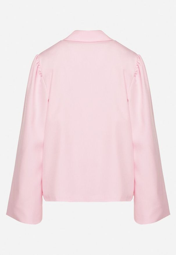 Born2be - Różowa Marynarka z Szerokimi Rękawami i Asymetrycznym Wiązaniem Sanessia. Kolor: różowy. Materiał: jeans. Styl: elegancki