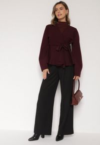 Born2be - Bordowy Kardigan z Wiskozą i Wiązaniem w Pasie Tusvela. Okazja: na co dzień. Kolor: czerwony. Materiał: wiskoza. Styl: casual #5