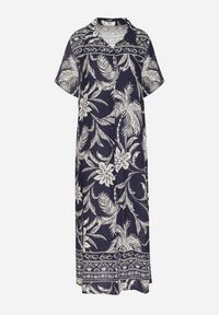 Born2be - Granatowa Koszulowa Sukienka z Wiskozy w Kwiatowy Wzór z Kieszeniami Eramira. Okazja: na co dzień. Kolor: niebieski. Materiał: wiskoza. Długość rękawa: długi rękaw. Wzór: kwiaty. Sezon: lato. Typ sukienki: koszulowe. Styl: elegancki, casual #6