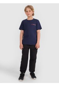 4f - 4F T-shirt regular z nadrukiem chłopięcy - granatowy 122 (6-7 lat). Okazja: na co dzień. Kolor: niebieski. Materiał: bawełna, jersey, dzianina. Długość rękawa: krótki rękaw. Długość: krótkie. Wzór: nadruk. Sezon: lato. Styl: klasyczny, sportowy, casual