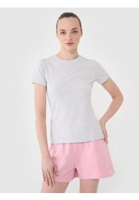 4f - 4F T-shirt slim gładki damski - szary M. Okazja: na co dzień. Kolor: szary. Materiał: dzianina, bawełna, jersey, materiał, elastan. Długość rękawa: krótki rękaw. Długość: krótkie. Wzór: gładki. Sezon: lato. Styl: klasyczny, sportowy, casual