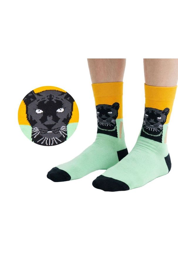 His Story - Skarpetki Bawełniane - Tematyczne - Czarna Pantera. Kolor: wielokolorowy. Materiał: elastan, bawełna, poliamid. Wzór: motyw zwierzęcy