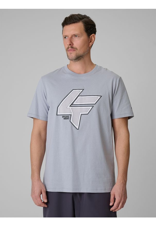 4f - 4F T-shirt regular z nadrukiem męski - szara S. Okazja: na co dzień. Kolor: szary. Materiał: materiał. Długość rękawa: krótki rękaw. Długość: krótkie. Wzór: nadruk. Styl: casual, klasyczny