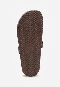 Renee - Brązowe Klapki na Grubej Podeszwie z Imitacją Korka Zapinane na Rzep Nadareida. Okazja: na co dzień. Kolor: brązowy. Sezon: lato. Obcas: na platformie. Styl: boho, wakacyjny, casual #2