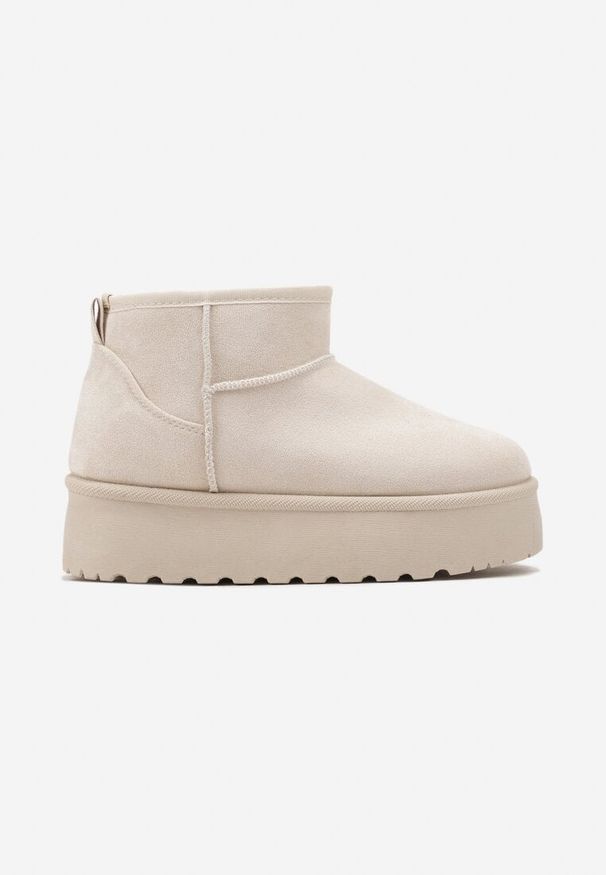 Born2be - Beżowe Krótkie Śniegowce na Platformie Lysindra. Kolor: beżowy. Materiał: wełna, futro, zamsz, jeans. Sezon: zima. Obcas: na platformie. Styl: elegancki, klasyczny