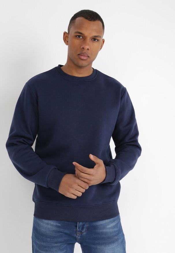 Born2be - Granatowa Bluza Iphonius. Typ kołnierza: bez kaptura. Kolor: niebieski. Materiał: dzianina, polar, jeans. Styl: klasyczny