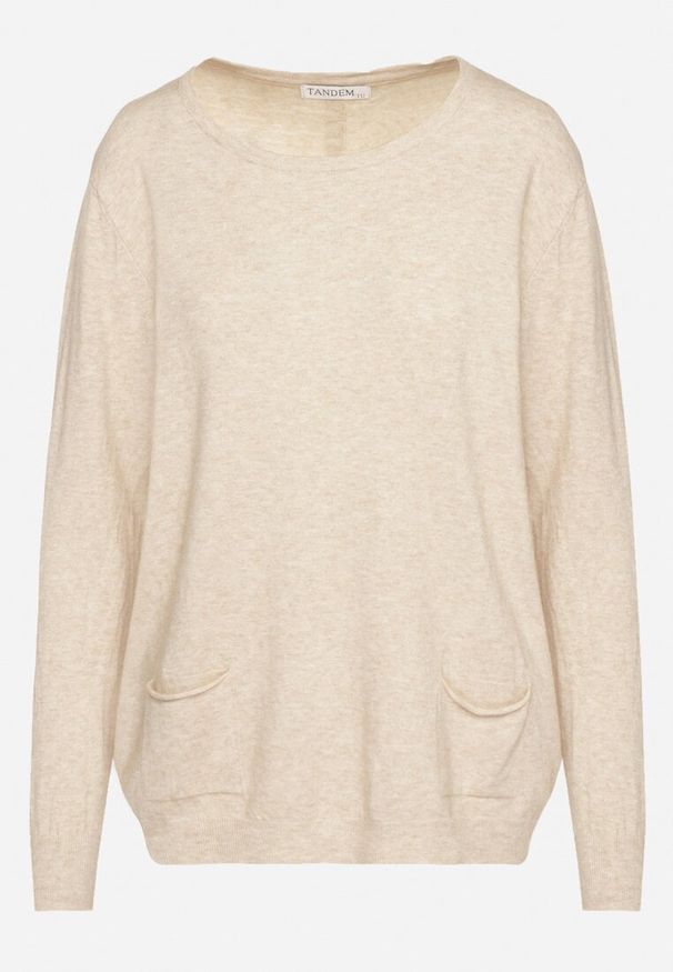Born2be - Beżowy Sweter z Kaszmirem i Ozdobnymi Kieszeniami Sanarea. Okazja: na spacer, na co dzień. Kolor: beżowy. Materiał: kaszmir. Długość rękawa: długi rękaw. Długość: długie. Styl: klasyczny, casual, elegancki