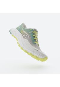 KIPRUN - Buty do biegania w terenie damskie Kiprun MT Cushion 2. Kolor: zielony, beżowy, wielokolorowy, żółty. Materiał: kauczuk, materiał. Szerokość cholewki: normalna. Sport: bieganie