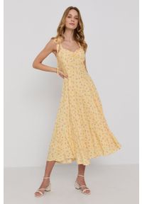 BARDOT - Bardot Sukienka kolor żółty midi rozkloszowana. Kolor: żółty. Materiał: tkanina. Długość rękawa: na ramiączkach. Typ sukienki: rozkloszowane. Długość: midi
