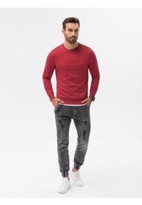 Ombre Clothing - Bluza męska bez kaptura z nadrukiem B1160 - czerwona - XL. Typ kołnierza: bez kaptura. Kolor: czerwony. Materiał: poliester, bawełna. Wzór: nadruk