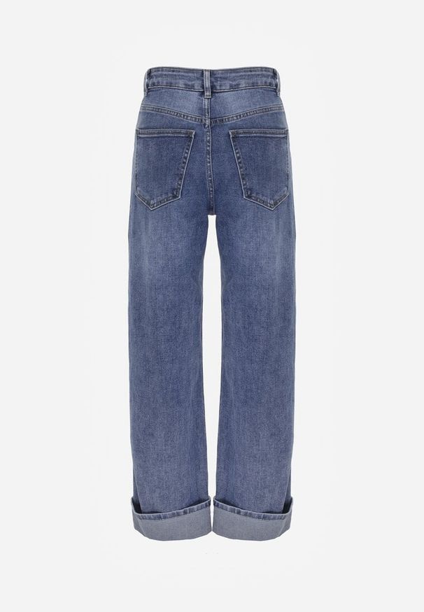 Renee - Niebieskie Asymetryczne Jeansy z Bawełny z Podwiniętymi Nogawkami Kenavia. Okazja: na spacer, na co dzień. Kolor: niebieski. Styl: casual, elegancki