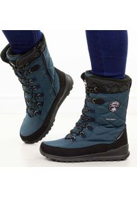 Granatowe zimowe śniegowce damskie z membraną American Club Softshell Sn82/25. Okazja: na spacer. Kolor: niebieski. Materiał: tkanina, skóra. Szerokość cholewki: normalna. Sezon: zima. Styl: elegancki, klasyczny #1