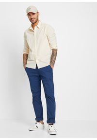 bonprix - Spodnie z gumką w talii, ze stretchem, Slim Fit Straight. Kolor: niebieski. Materiał: skóra