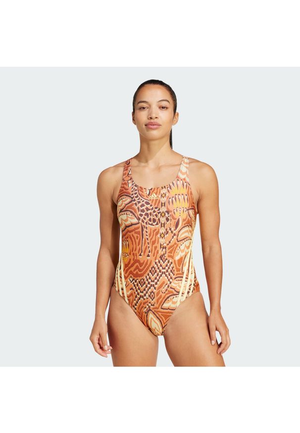 Adidas - Strój do pływania adidas x FARM RIO 3-Stripes. Kolor: wielokolorowy, żółty, brązowy. Materiał: materiał