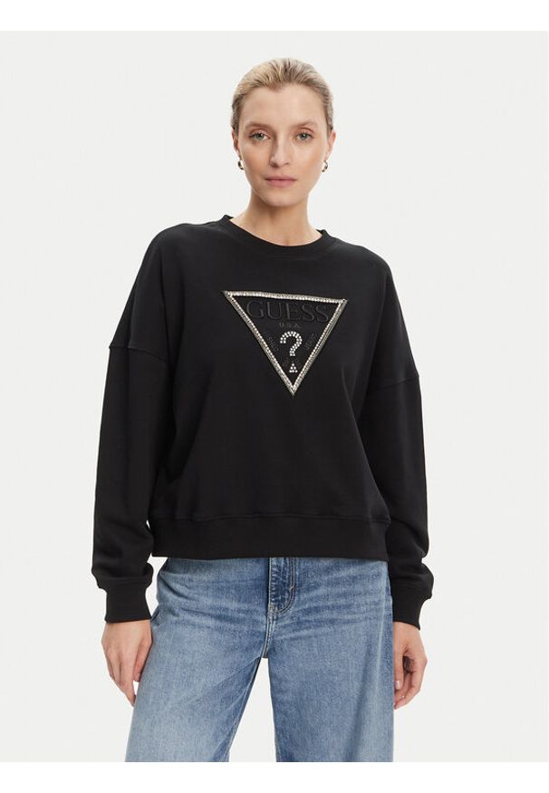 Guess Bluza W5YQ04 KC8I0 Czarny Regular Fit. Kolor: czarny. Materiał: bawełna