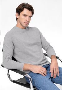 Volcano - Sweter ze strukturą S-FORD. Okazja: na co dzień. Kolor: szary. Materiał: bawełna, materiał, włókno, dzianina, jeans. Długość rękawa: raglanowy rękaw. Styl: sportowy, klasyczny, casual, elegancki #1